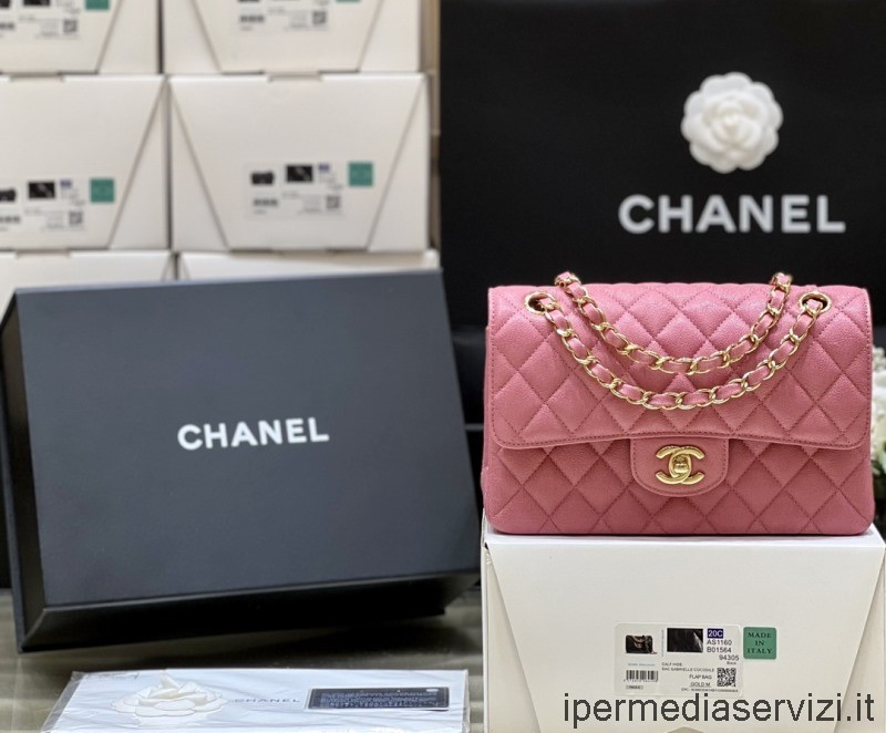 Replica Chanel Vip Piccola Borsa A Tracolla Con Patta In Pelle Di Vitello Caviale Rosa 23cm
