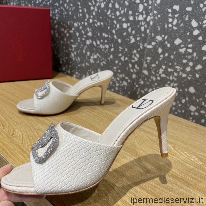 Sandalo Con Tacco Vlogo Replica Cristalli Valentino In Pelle Bianca 80 Mm Da 35 A 43