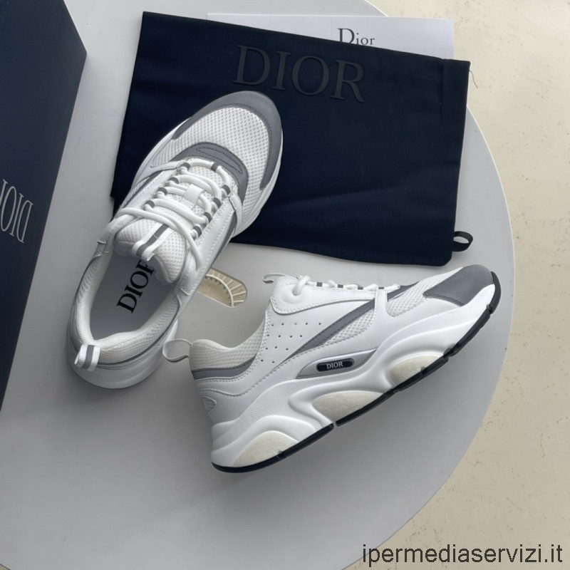 Replica Dior B22 Sneakers Uomo Bianco Maglia Tecnica Con Pelle Di Vitello Bianca E Argento Da 38 A 45