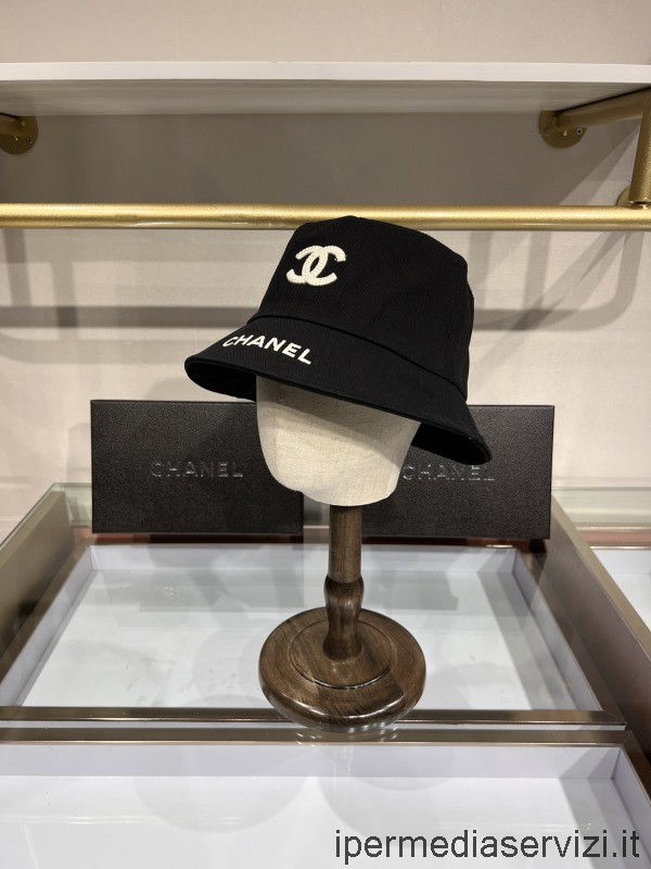 Replica Chanel Cc Logo Cappello A Secchiello In Cotone Nero