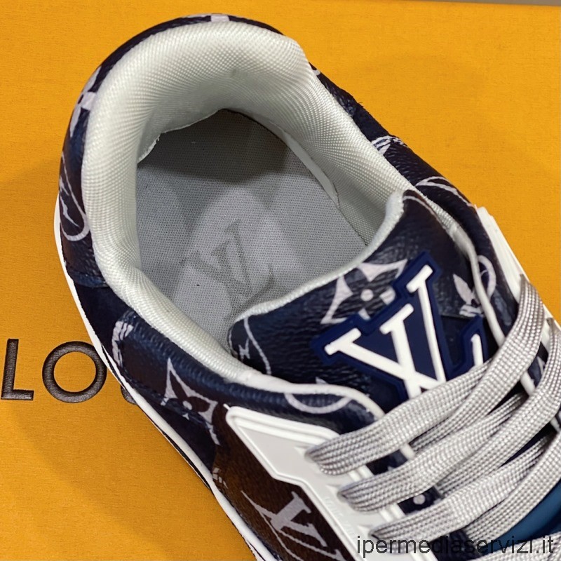 Replica Louis Vuitton Mens Lv Trainer Sneakers Basse In Tela Monogram E Pelle Blu 38 A 45