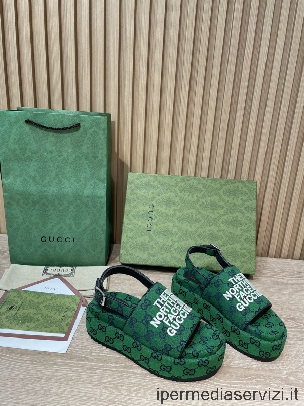 Replica Gucci X The North Face Sandalo Piatto Da Donna Platform Green Gg Supreme Canvas Da 35 A 43