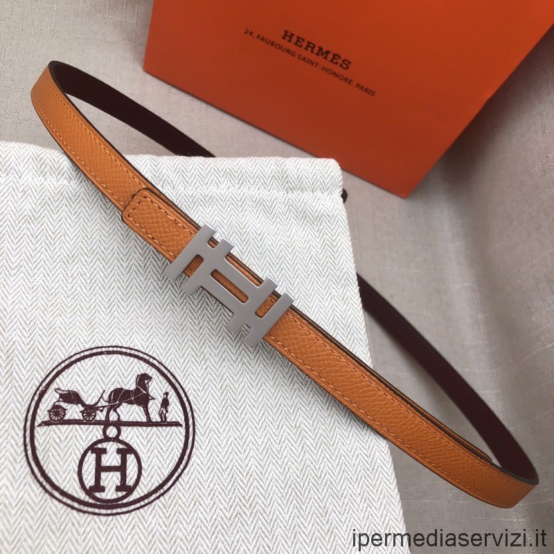 Replica Hermes H Au Carre Bältesspänne Vändbar Läderrem Orange Vinröd 13mm