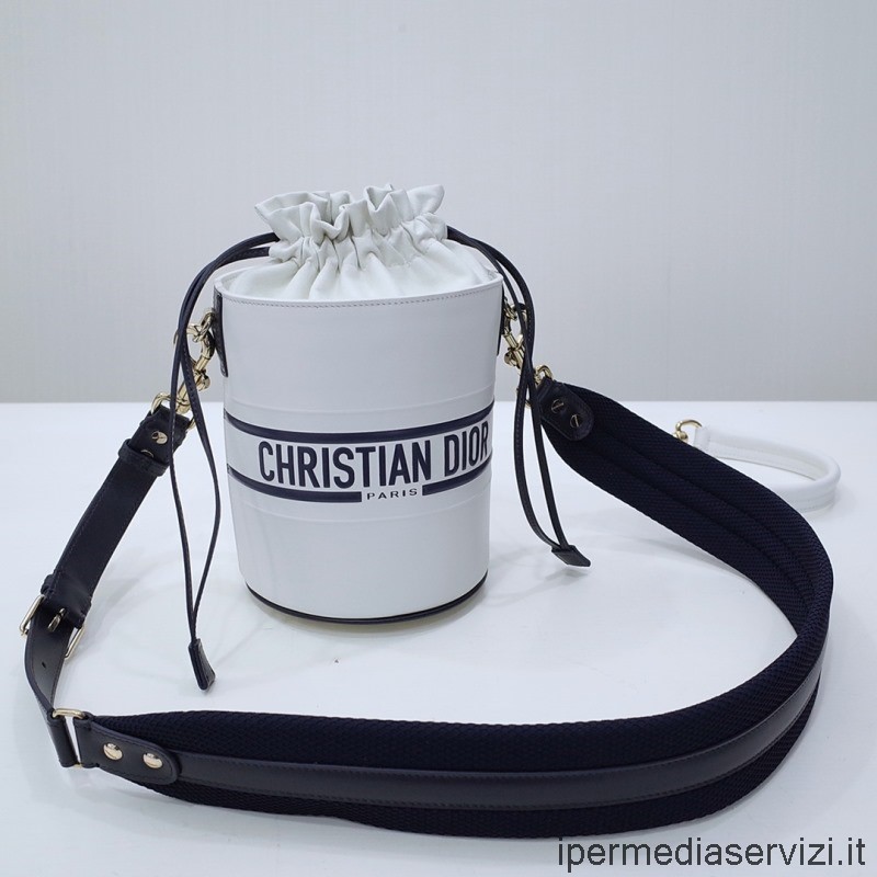 Replica Dior Micro Dior Vibe Bucket Crossbody-väska I Vitt Kalvskinn 14x18x14cm
