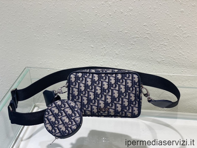 Replica Dior Barn Baby Liten Multifunktionell Crossbody-väska I Beige Och Svart Dior Oblique Jacquard 19x12x3cm