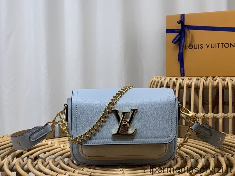 Replika Louis Vuitton Bleu Nuage Blå Lockme öm Kedja Crossbody-väska Med Narvat Kalvskinn M59733 M58557 19x13x8cm