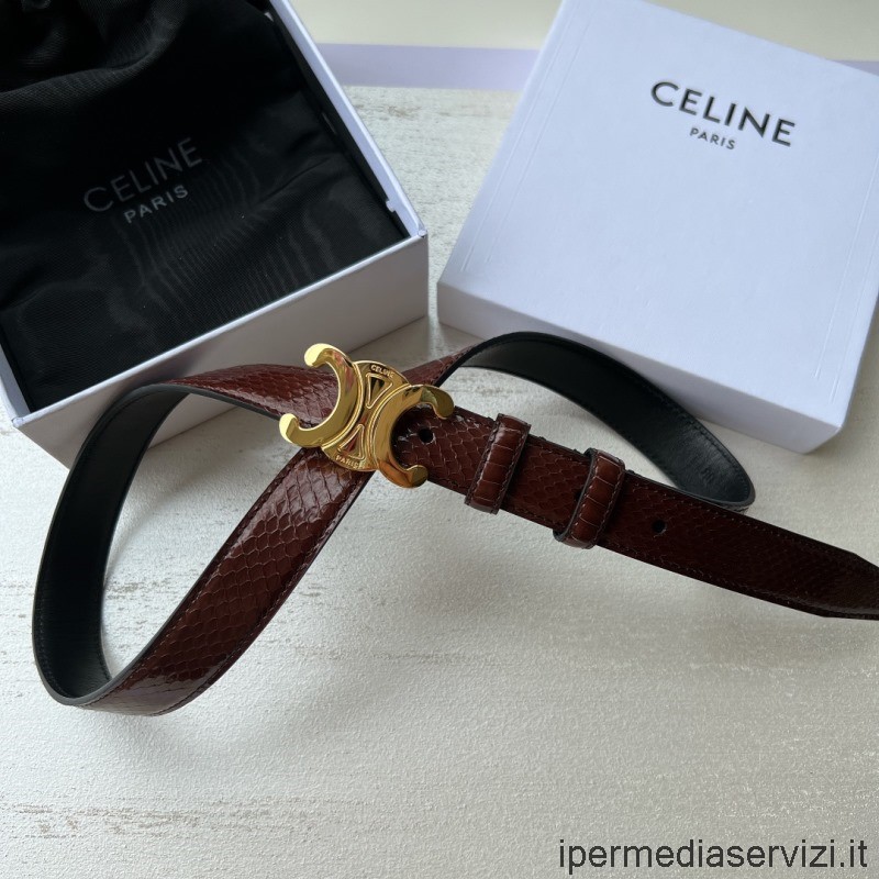Replika Celine Triomphe Vinröd Python Läderbälte 25mm