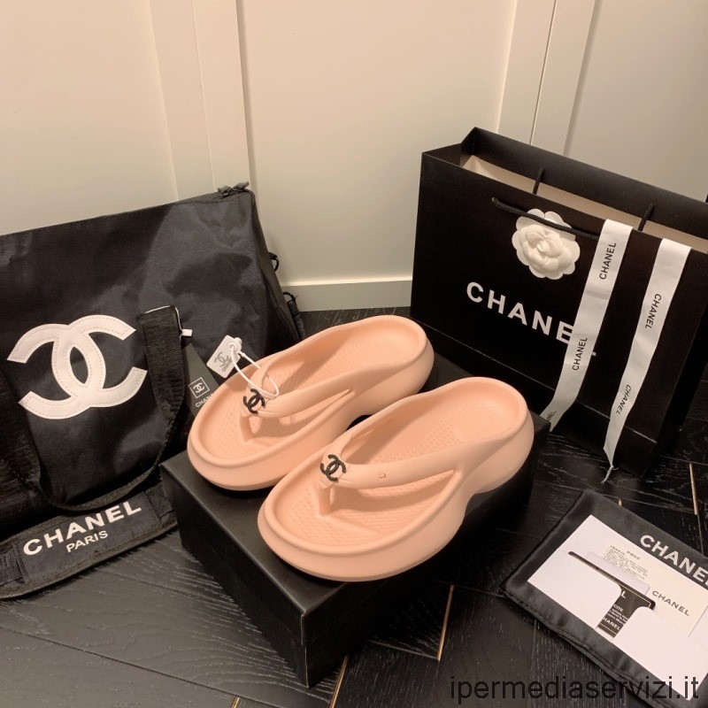 Replika Chanel Vintage Cc Gummi String Sandal Rosa 35 Till 45