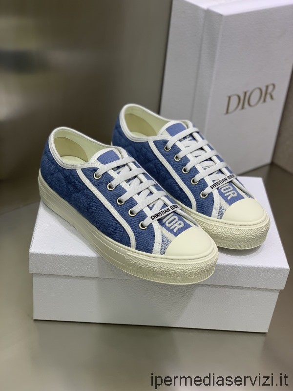 Replika Dior Walkndior Sneakers I Blå Blekt Cannage Broderad Denim 35 Till 41