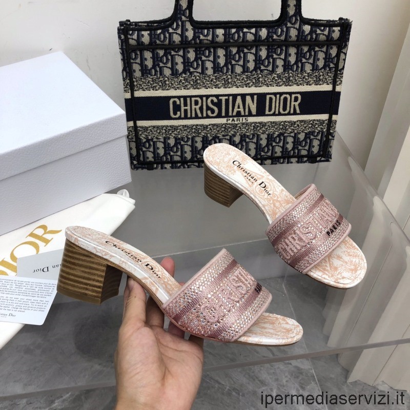 Replica Dior Dway Klack Sandal I Lila Bomull Broderad Med Metalltråd 35 Till 42