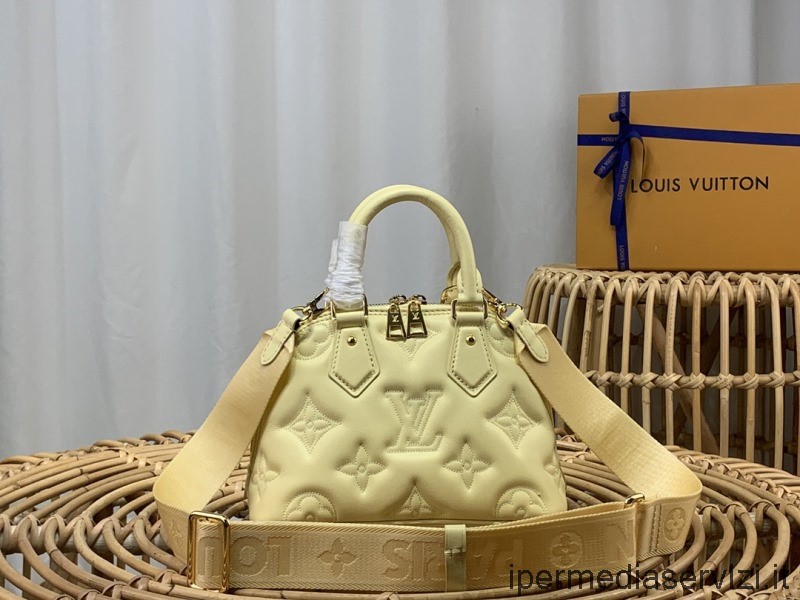 Replika Louis Vuitton Liten Alma Bb Crossbody-väska I Banangult Quiltat Läder M59821 24x18x12cm