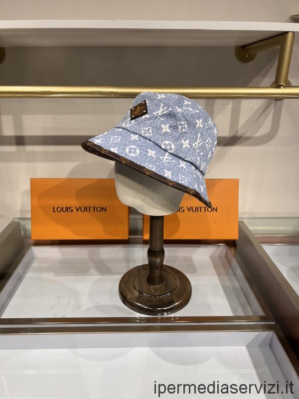 Replika Louis Vuitton Monogram Bucket Cap Hatt I Blått