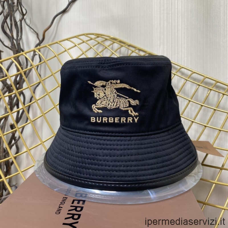 Replika Burberry Svart Canvas Rutig Bucket Hat