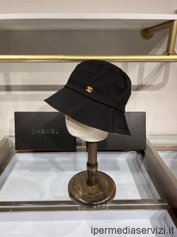 Replika Chanel Cc Logo Svart Bomull Bucket Cap Hatt