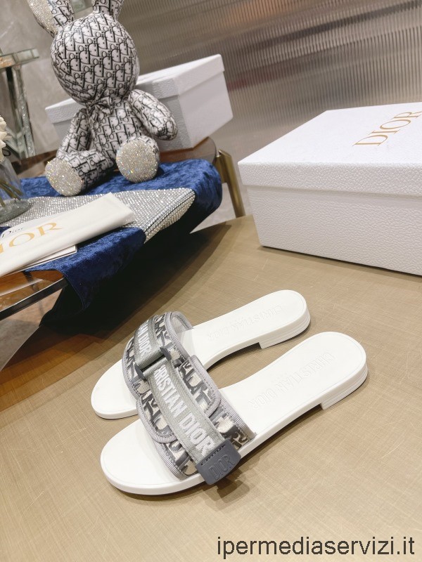 Replica Dior Evolution Slide Sandal I Glänsande Tekniskt Tyg Grått 35 Till 41