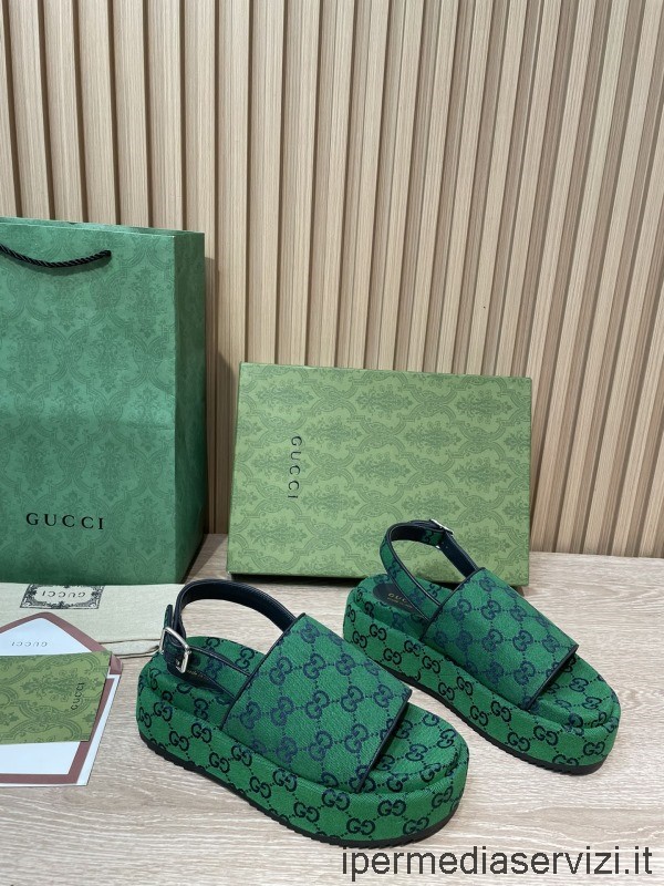 Replica Gucci 2022 Damplattform Grön Gg Supreme Canvas Platt Sandal 35 Till 43