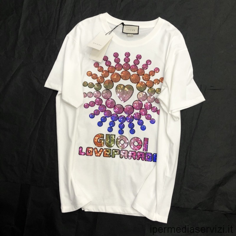 Replica Gucci Love Parade Vit Bomull T-shirt Sml