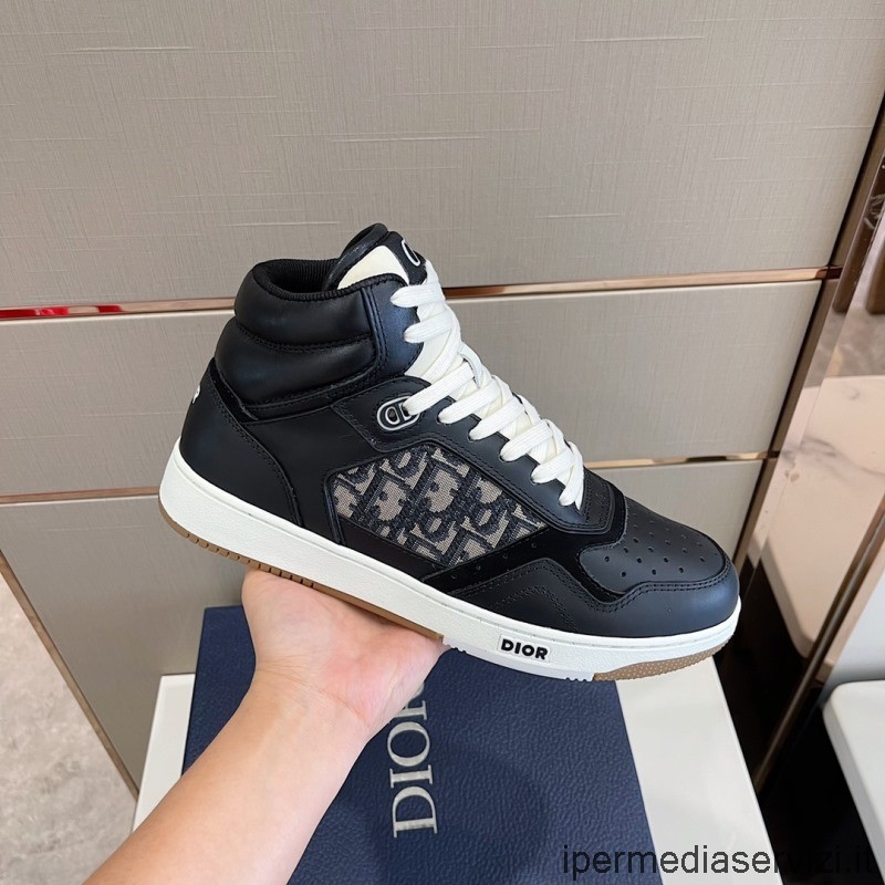 Replica Dior B27 High Top Sneakers Boot I Svart Slät Kalvskinn Och Dior Oblique Galaxy Läder 35 Till 45