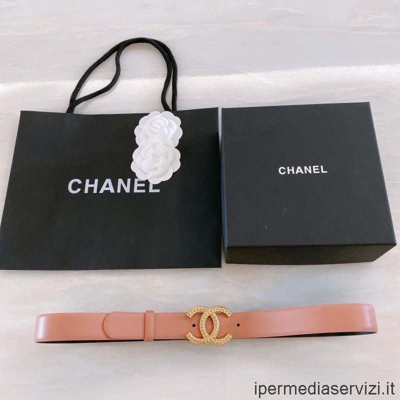 Replika Chanel Cc Logo Rosa Svart Läderbälte 30mm