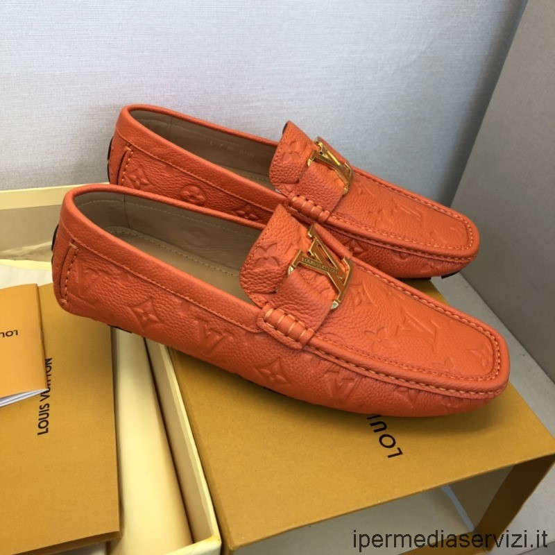 Replika Louis Vuitton Monte Carlo Mocassin Loafers I Orange Monogram Präglat Kalvskinn 38 Till 44