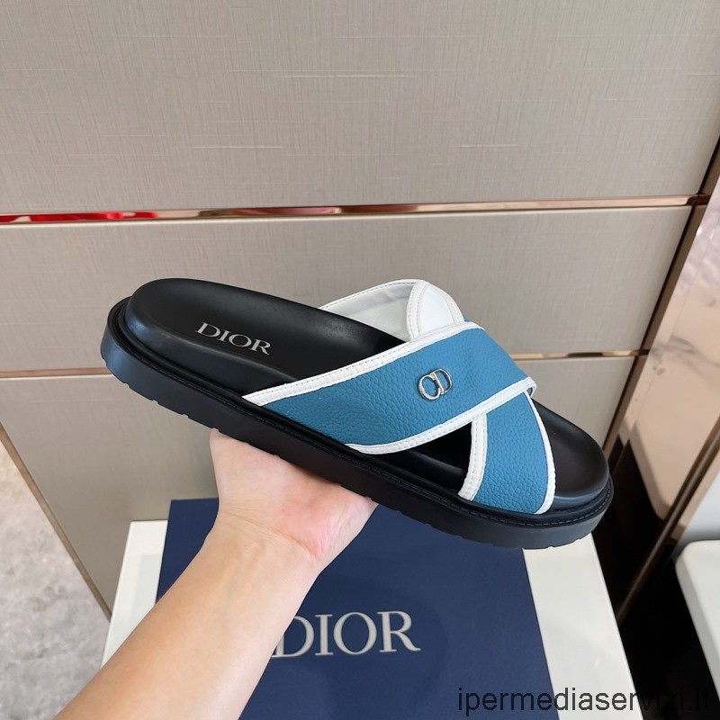 Replica Dior Aqua Slide Sandal I Blått Läder 38 Till 45