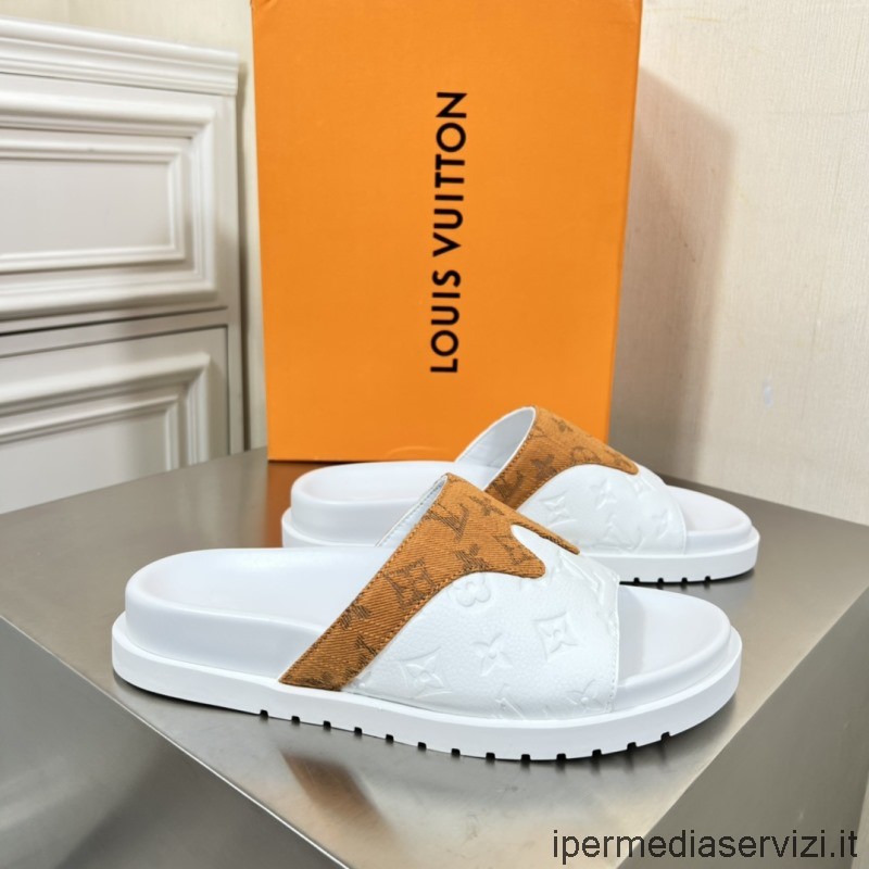 Replika Louis Vuitton Gul Denim Lv Trainer Mule Sandal I Vitt Monogram Läder 38 Till 45