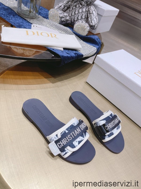 Replica Dior Evolution Slide Sandal I Glänsande Tekniskt Tyg Blå 35 Till 41