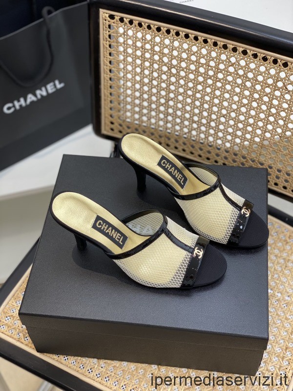 Chanel Cc Logo White รองเท้าแตะส้นสูงส้นเตารีด 70mm 35 To 40