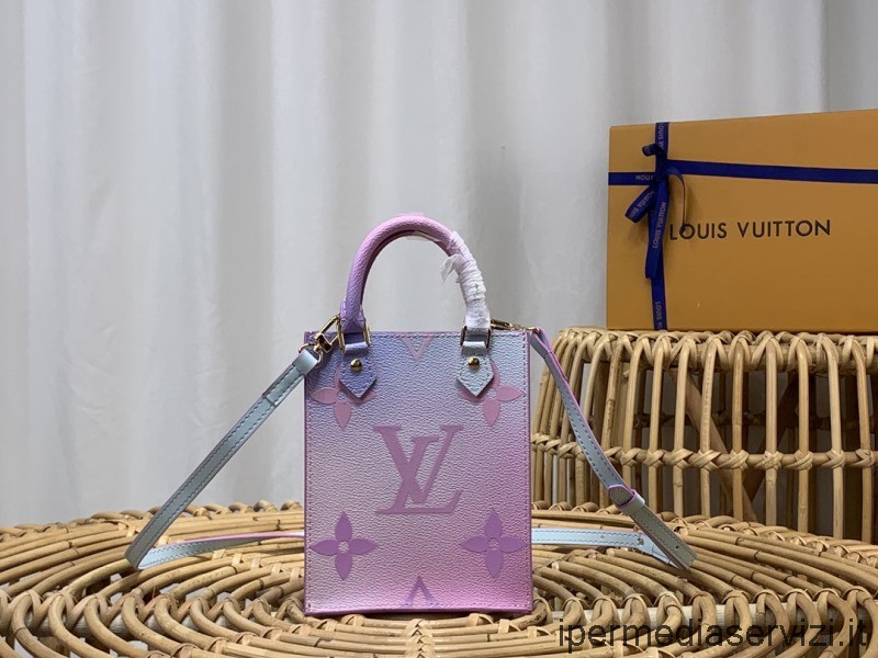 Louis Vuitton Petit Sac Plat Top Handle Bag In Sunrise Pastel Monogram Canvas M81341 14x17x5cm จำลอง
