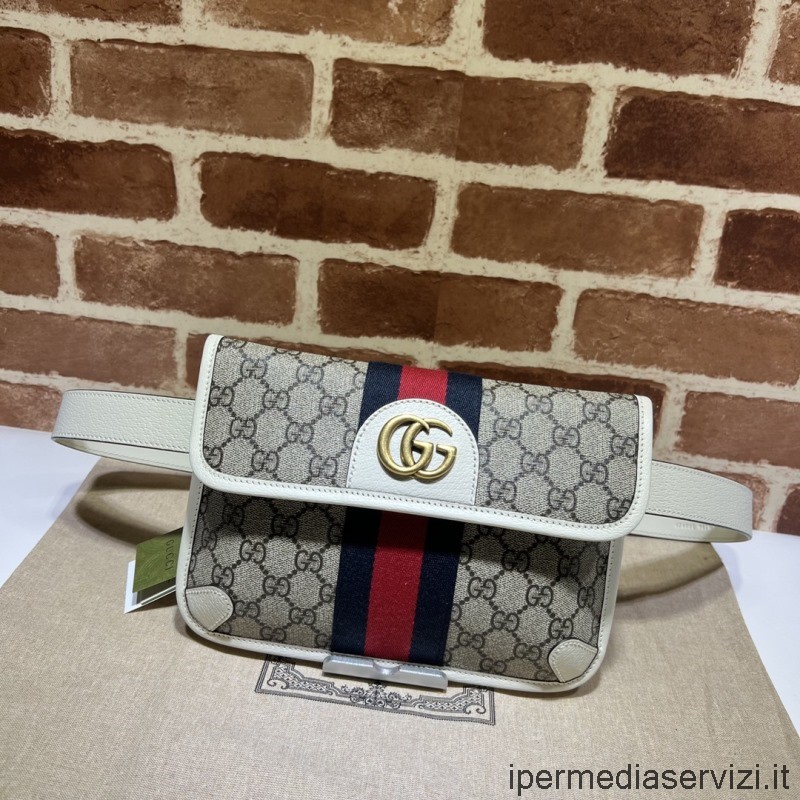 แบบจำลอง Gucci สีเบจและไม้มะเกลือ GG Supreme กระเป๋าเข็มขัดผ้าใบ 674081 22x17x3cm