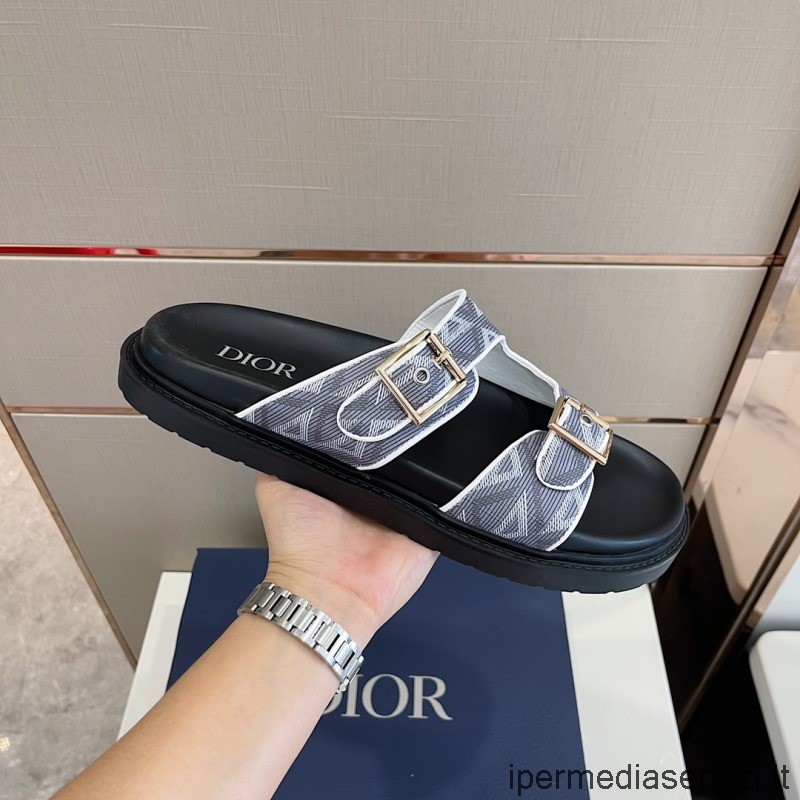 Replica Dior Aqua Slide Sandal In Dior Grey Cd Diamond Canvas 38 ถึง 45