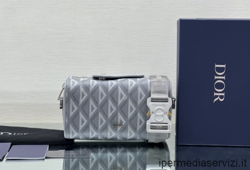 แบบจำลอง Dior Lingot 22 Shoulder Crossbody Bag In Dior Grey Cd Diamond Canvas 22x10x12cm