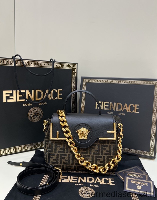 แบบจำลอง Versace X Fendi Fendace ทองพิสดารลาเมดูซ่าขนาดกลางไหล่กระเป๋าสะพายข้างด้านบนจับ 80088 25x15x22cm