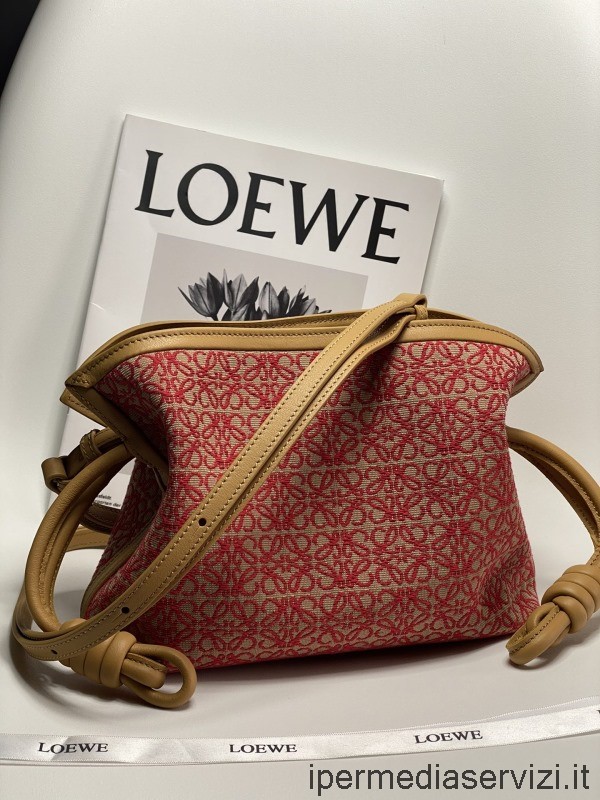 Replica Loewe Mini Flamenco Clutch Shoulder Crossbody Bag Red Warm ทะเลทราย Anagram Jacquard และ Calfskin 23x18x9cm