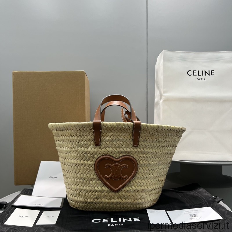 แบบจำลอง Celine Teen Triomphe Classic Wicker Panier Baskets Shoulder Bag With Heart 194002 25x18x22cm