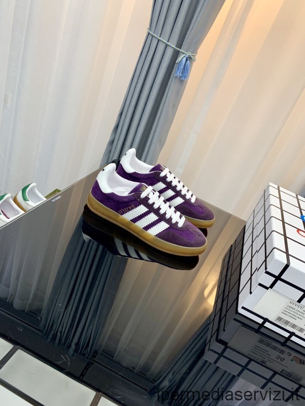 Gucci X Adidas Gazelle รองเท้าผ้าใบหนังนิ่มสีม่วง 35 ถึง 46