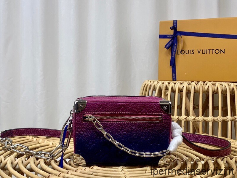 Louis Vuitton จำลอง Blue Pink Mini Soft Trunk Crossbody Shoulder Bag With Taurillon Leather M81219 18x13x8cm
