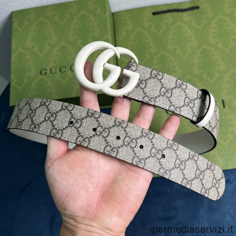 Gucci สีขาว Double Gg Marmont Supreme Canvas Leather Gucci Love Parade Belt