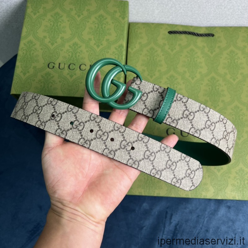 เข็มขัดหนังแบบจำลอง Gucci สีเขียว Double Gg Marmont Supreme เข็มขัดหนัง Gucci Love Parade