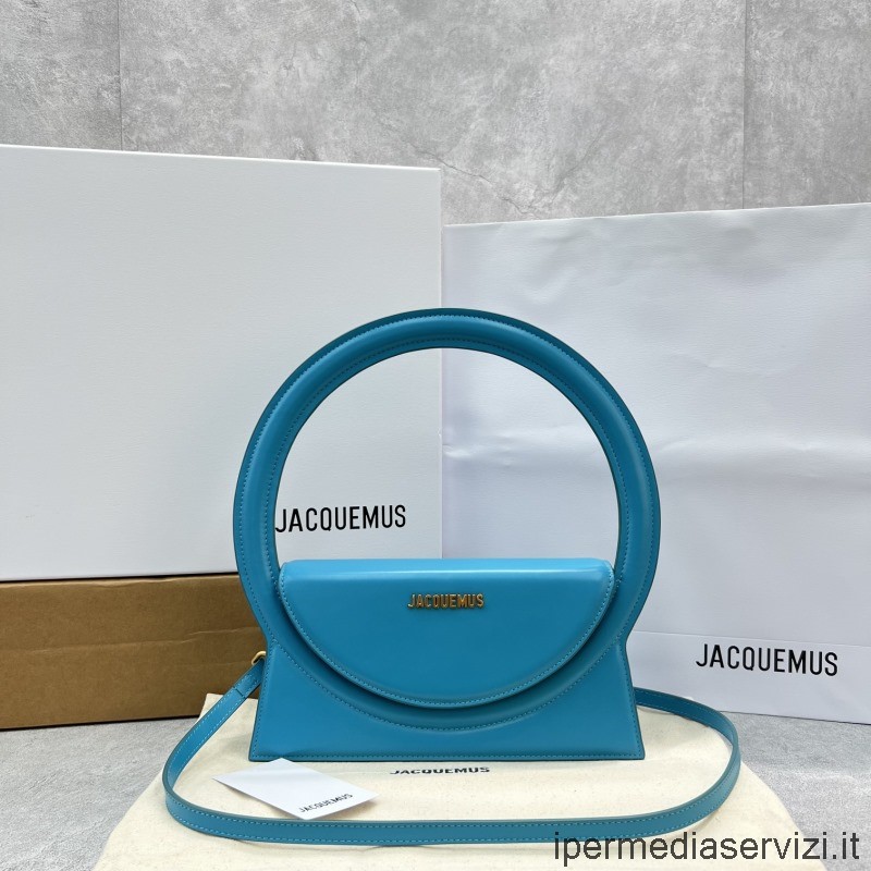 Jacquemus จำลอง Le Sac Rond Blue Leather Circle Purse กระเป๋าสะพายไหล่ 25x13x6cm