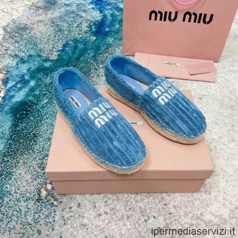 รองเท้ารุ่น Miu Miu Terry Cloth Classic Espadrilles Flat In Blue 35 To 41