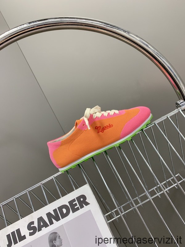 แบบจำลอง Marni บล็อกสี Low Top Pebble Lace Up รองเท้าผ้าใบสีส้มสีชมพู 35 ถึง 40
