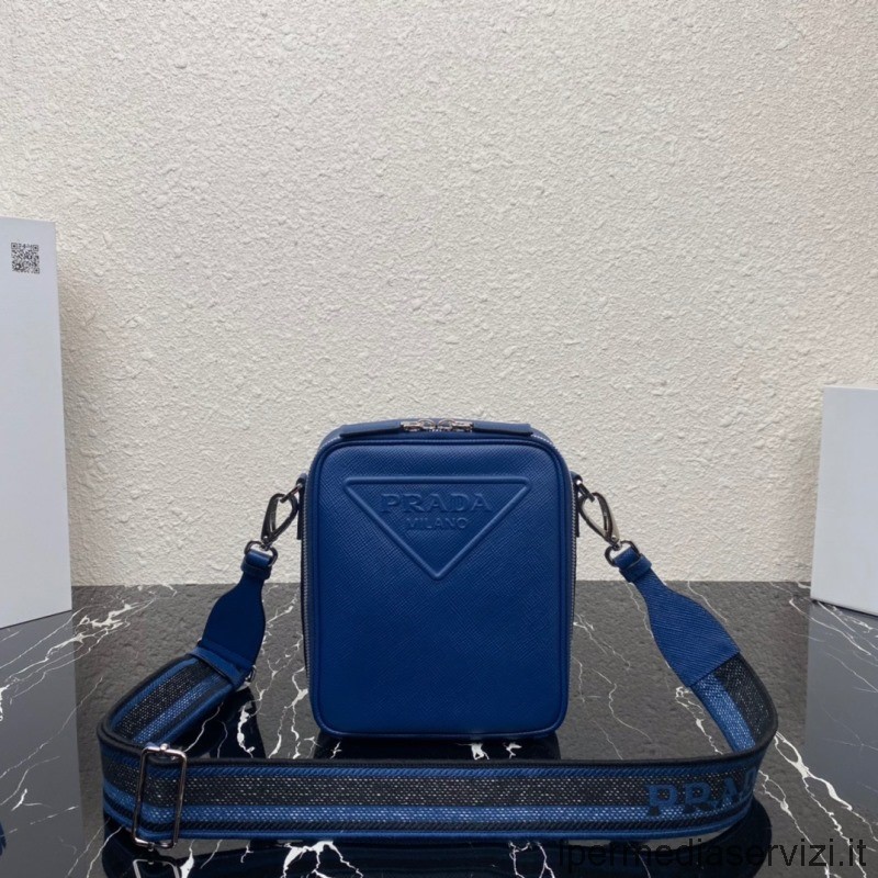 Mavi şık Replika Prada Saffiano Deri Omuz çantası 2vh154 19x16x5cm