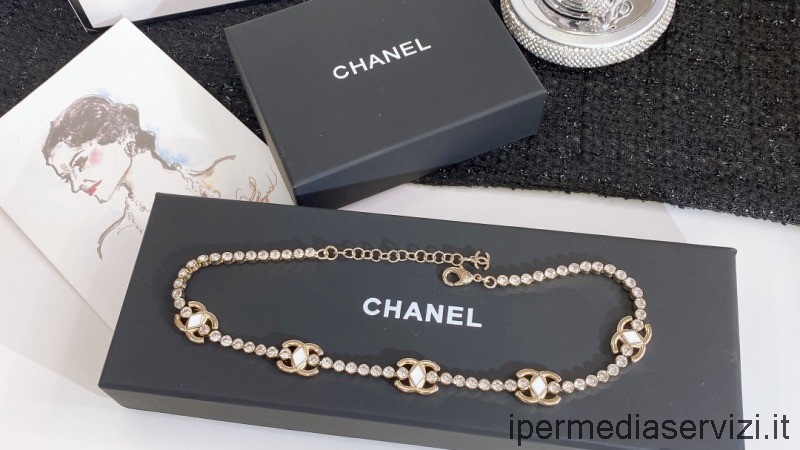 çoğaltma Chanel Altın çok Cc Logo Kristal Kolye