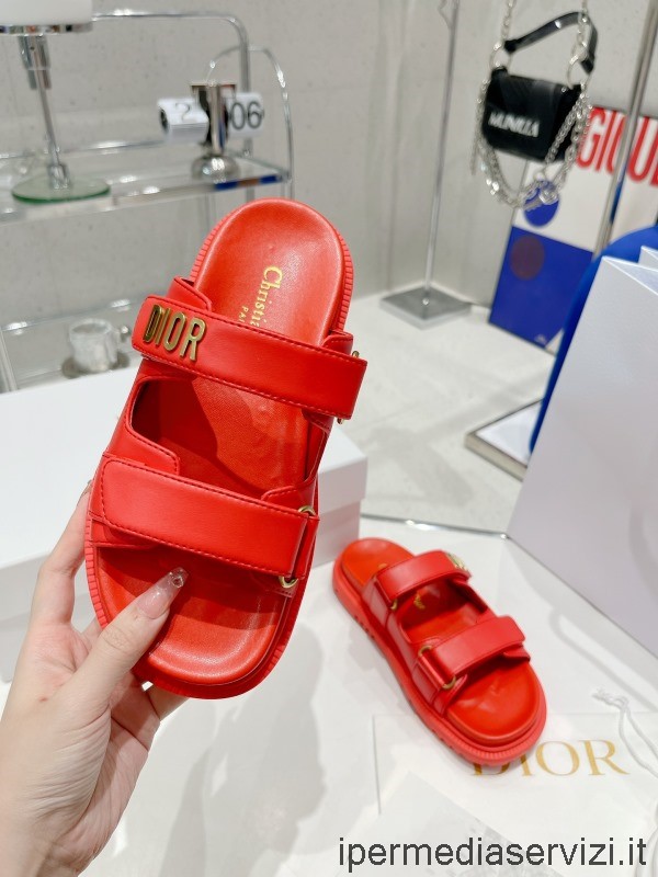 35-40 Arası Kırmızı Kuzu Derisinde Replika Dior 2022 Dioract Slayt Sandalet