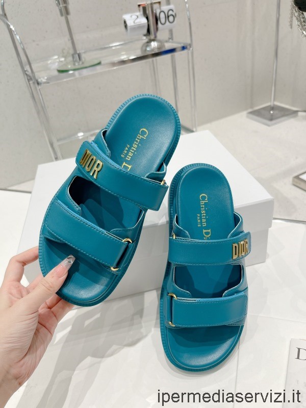 35-40 Arası Mavimsi Yeşil Kuzu Derisinde Replika Dior 2022 Dioract Slayt Sandalet