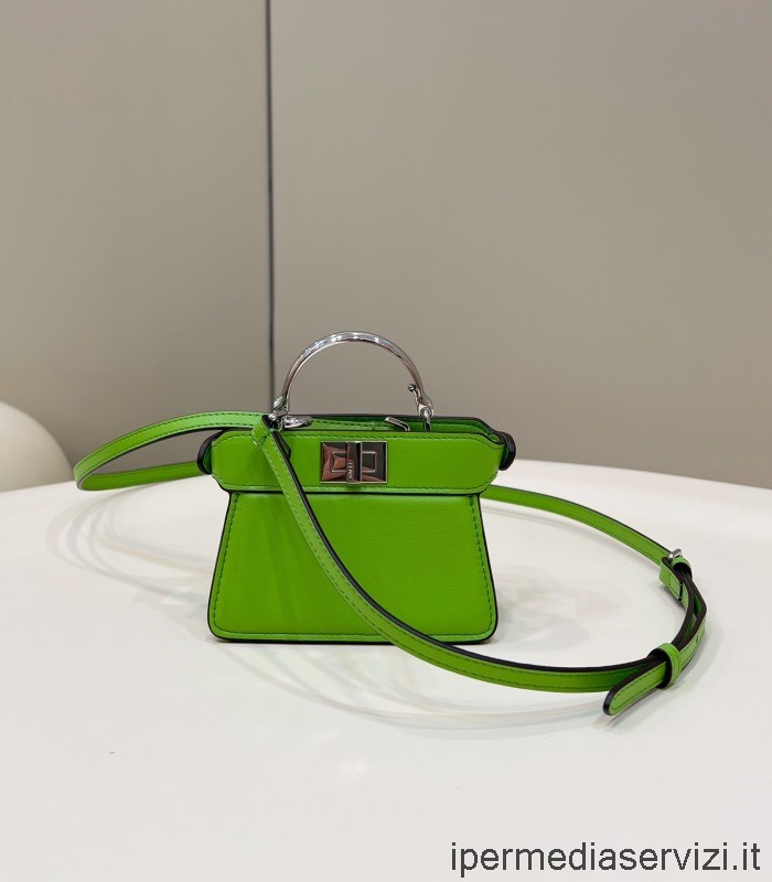 Replika Fendi Micro Peekaboo çapraz Askılı çanta üstten Saplı Yeşil Deri 80063a 10x8x12cm
