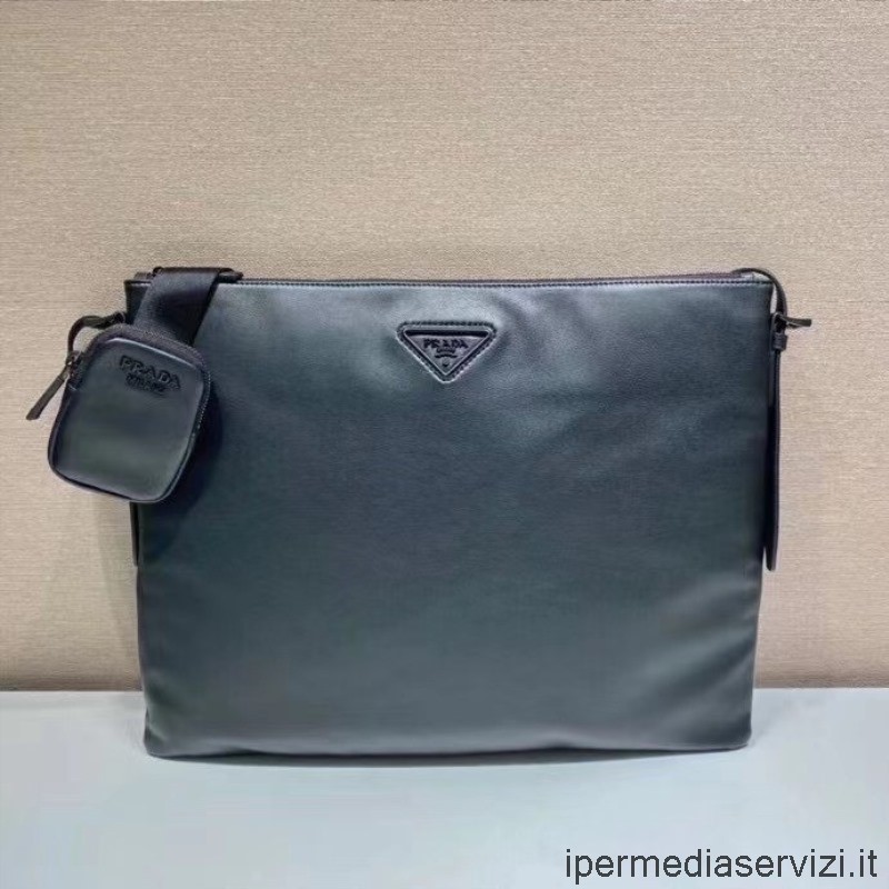 Replika Prada Siyah Deri Postacı çantası 44x34cm