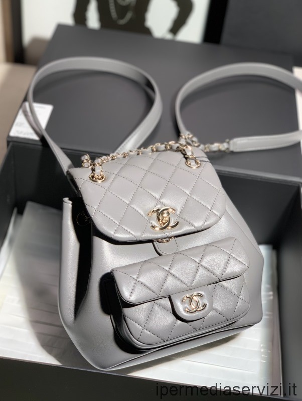 Gri Dana Derisinden Replika Chanel Mikro Sırt çantası As2908 18x18x12cm 13x16x10cm