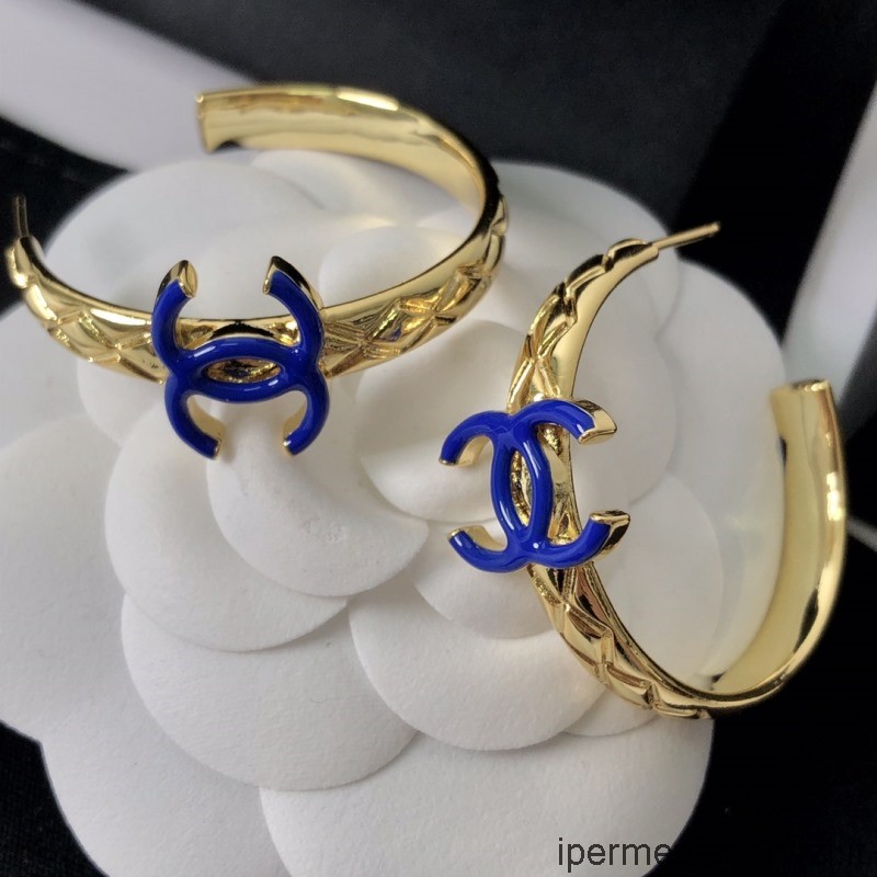 çoğaltma Chanel Altın Mavi Cc Küpe Ab8368